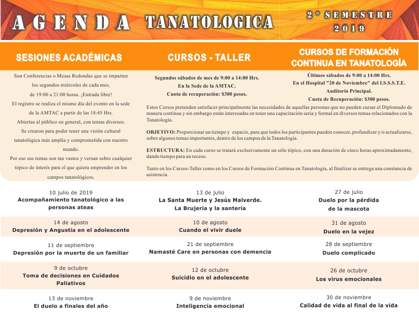 Agenda Tanatológica 2° Semestre 2019