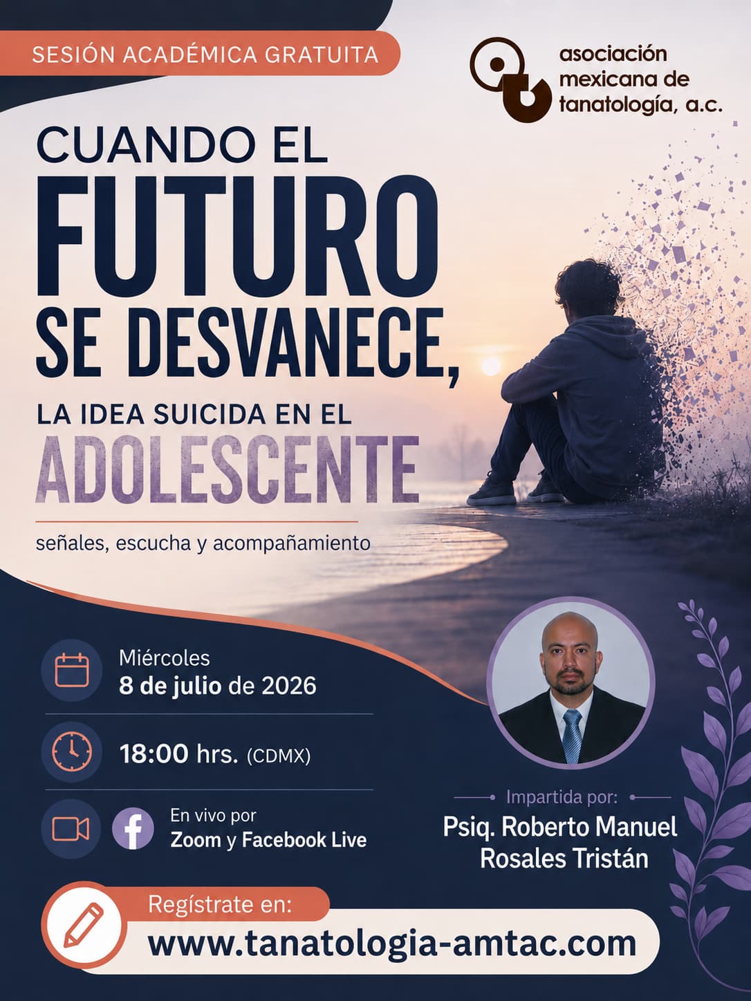 Poster del curso CUANDO EL FUTURO SE DESVANECE, LA IDEA SUICIDA EN EL ADOLESCENTE: SEÑALES, ESCUCHA Y ACOMPAÑAMIENTO