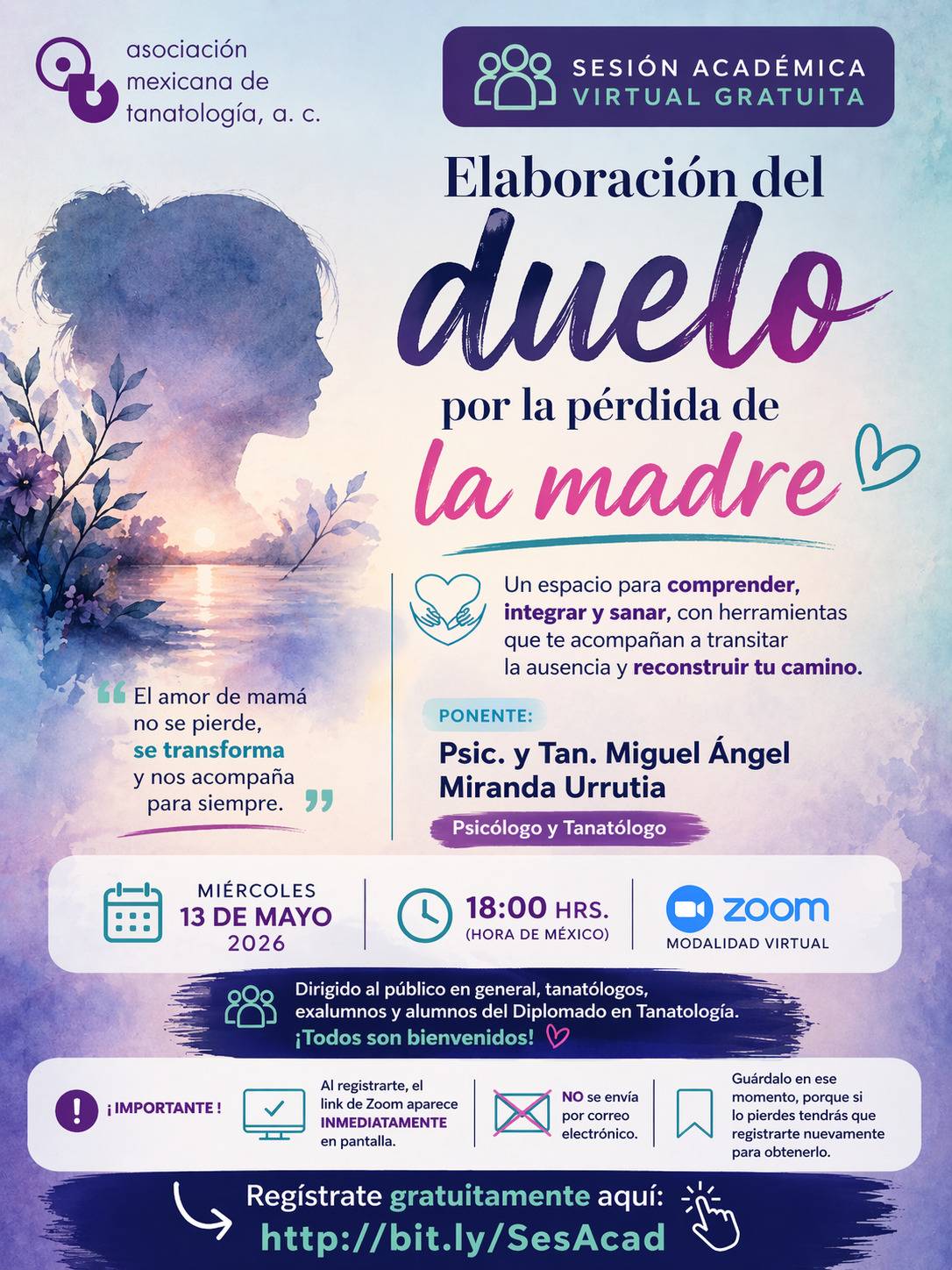 Poster del curso Elaboración del duelo por la pérdida de la madre