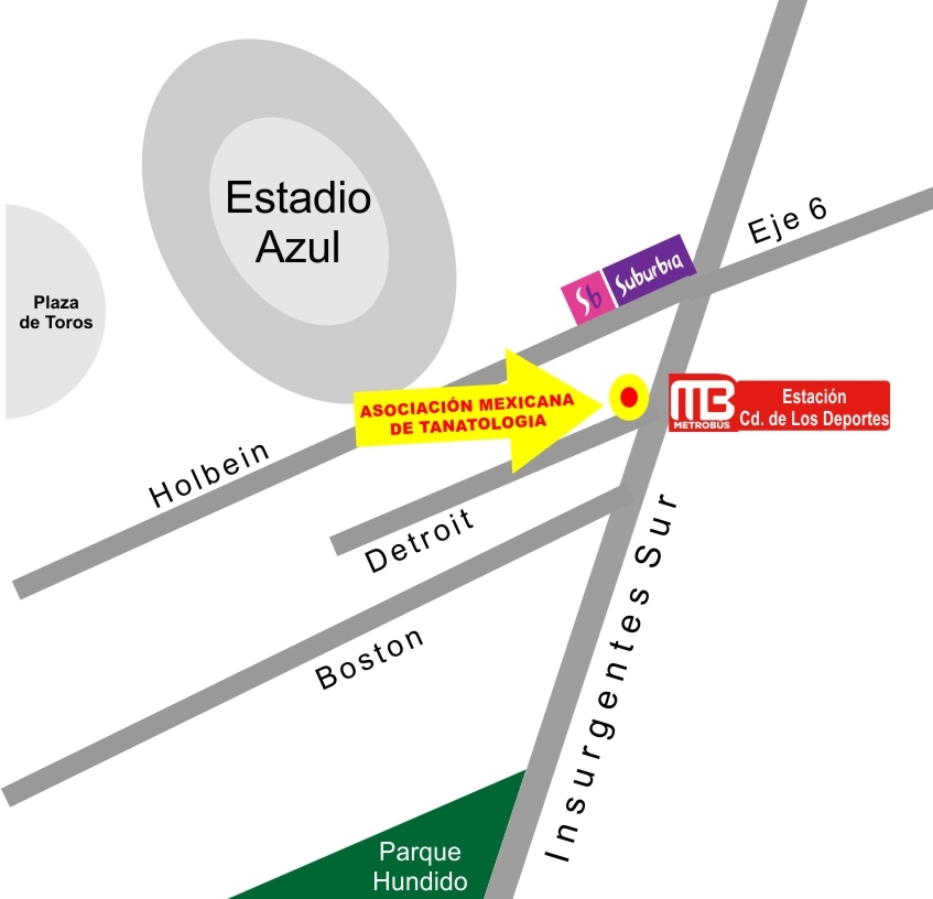 Mapa de ubicación de la Asociación Mexicana de Tanatología, A.C.