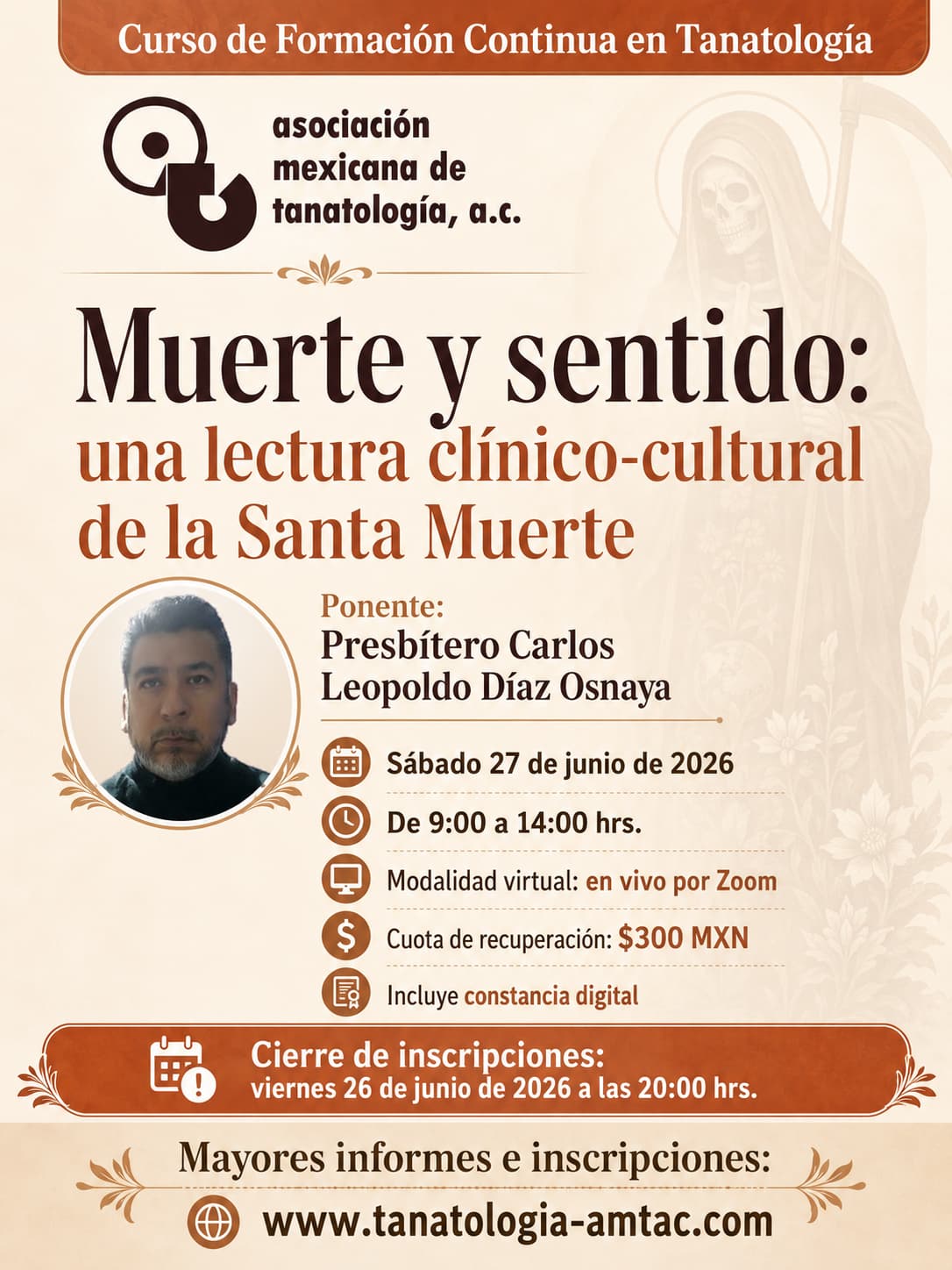 Poster del curso: Muerte y sentido: una lectura clínico-cultural de la Santa Muerte